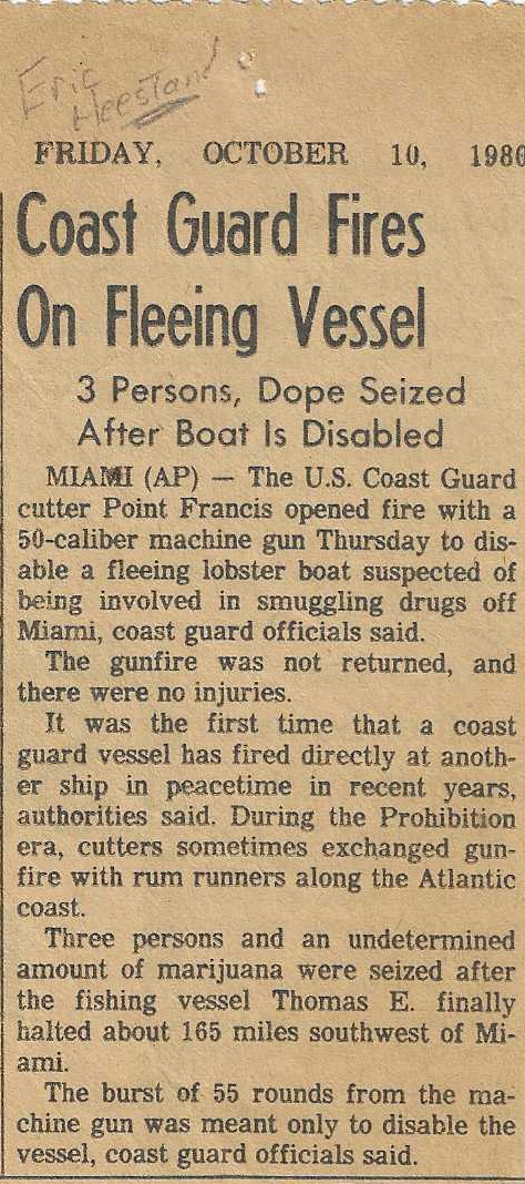 Brief newspaper article documenting the first use of disabling fire since Prohibition. (Courtesy of Eric Heestand) Brief newspaper article documenting the first use of disabling fire since Prohibition. (Courtesy of Eric Heestand)